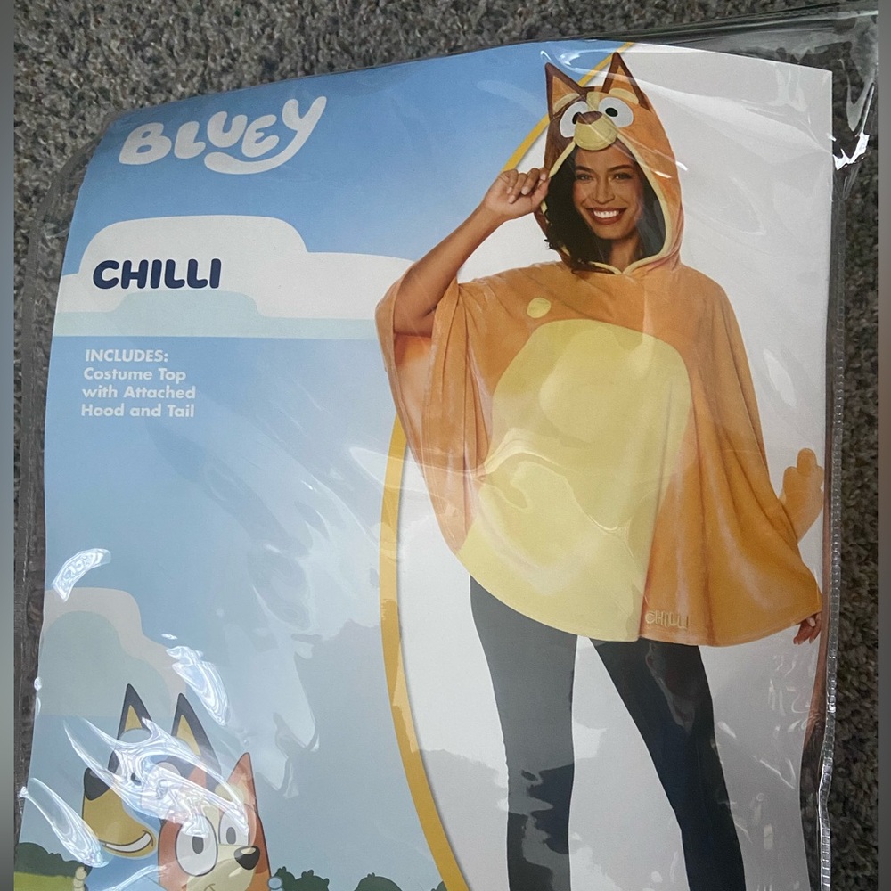 Bluey Adult Chilli Costume. One piece hooded top.